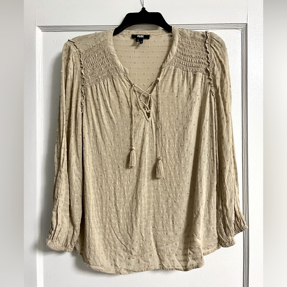 PAIGE beige tie front top - size medium - beige